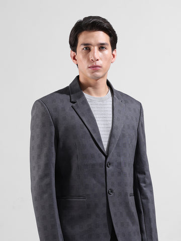 Men's Grey Regular Fit Checked Casual Blazer