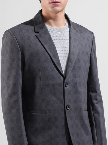 Men's Grey Regular Fit Checked Casual Blazer