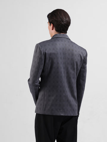 Men's Grey Regular Fit Checked Casual Blazer