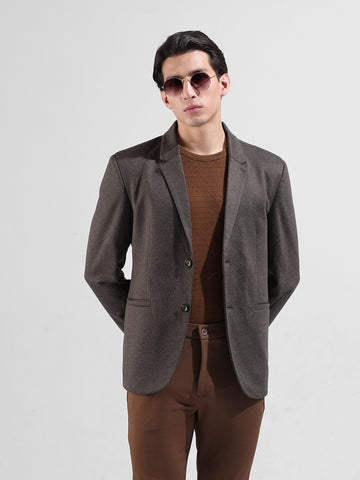 Men's Brown Regular Fit Printed Casual Blazer