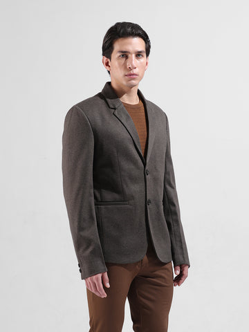 Men's Brown Regular Fit Printed Casual Blazer