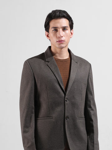 Men's Brown Regular Fit Printed Casual Blazer