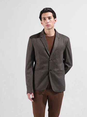 Men's Brown Regular Fit Printed Casual Blazer