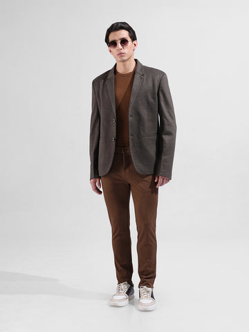 Men's Brown Regular Fit Printed Casual Blazer