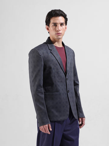 Men's Blue Regular Fit Checked Casual Blazer
