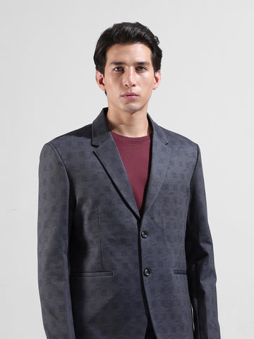 Men's Blue Regular Fit Checked Casual Blazer