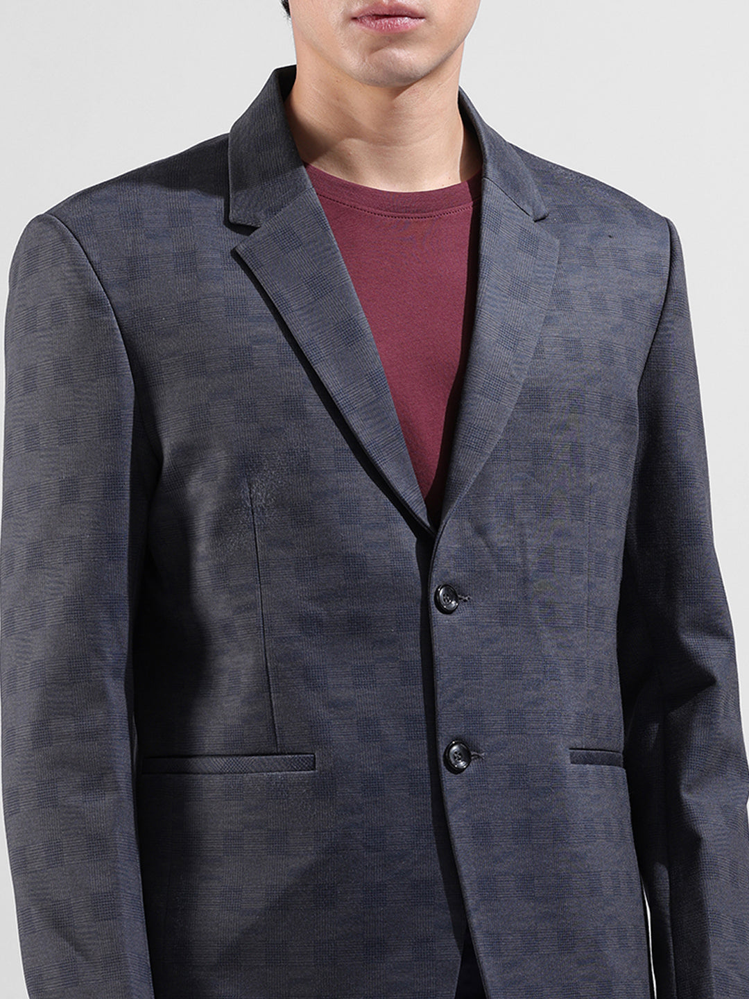 Men's Blue Regular Fit Checked Casual Blazer