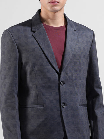 Men's Blue Regular Fit Checked Casual Blazer