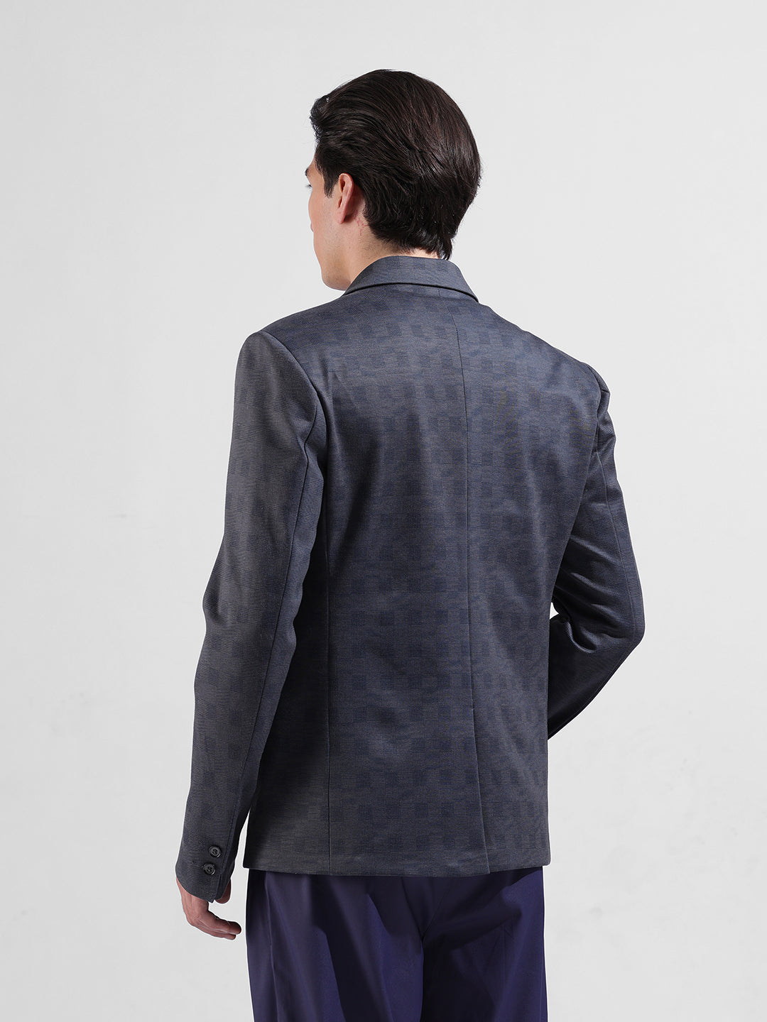 Men's Blue Regular Fit Checked Casual Blazer