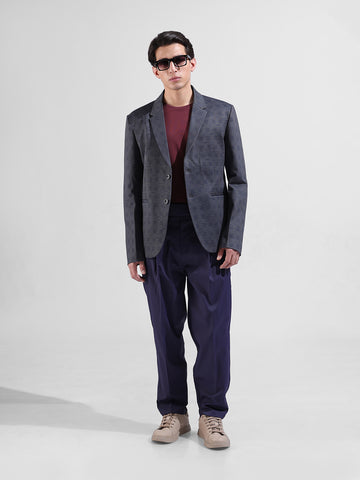 Men's Blue Regular Fit Checked Casual Blazer