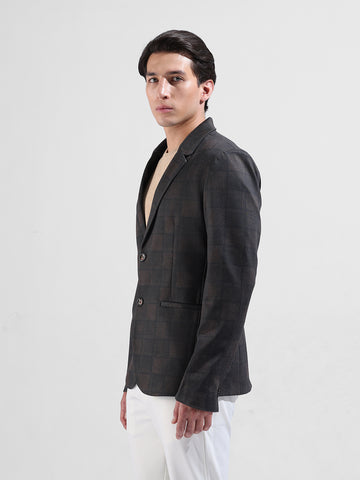 Men's Brown Regular Fit Checked Casual Blazer