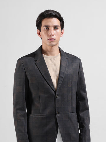 Men's Brown Regular Fit Checked Casual Blazer