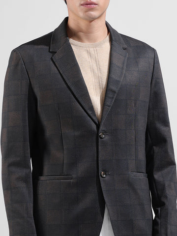 Men's Brown Regular Fit Checked Casual Blazer