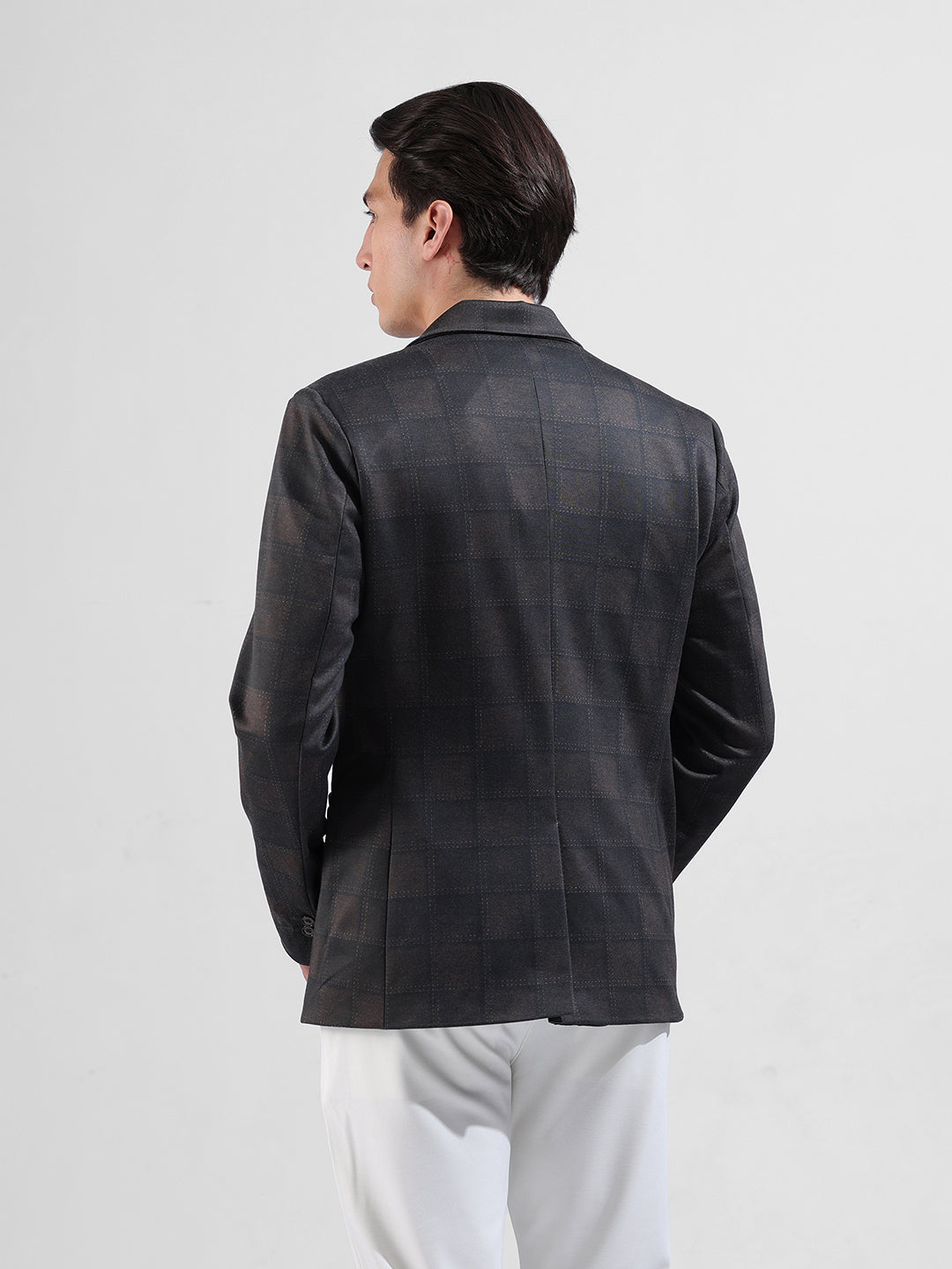 Men's Brown Regular Fit Checked Casual Blazer