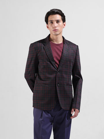 Men's Maroon Regular Fit Checked Casual Blazer