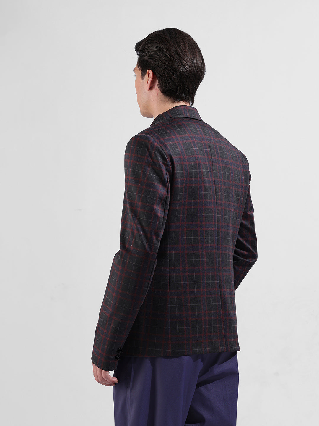 Men's Maroon Regular Fit Checked Casual Blazer
