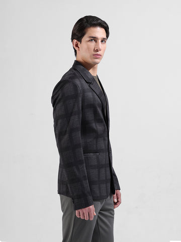 Men's Grey Regular Fit Checked Casual Blazer