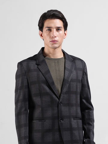 Men's Grey Regular Fit Checked Casual Blazer