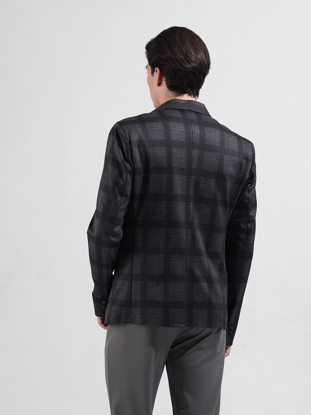 Men's Grey Regular Fit Checked Casual Blazer
