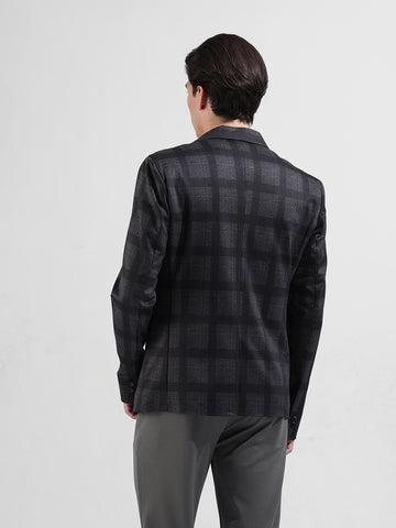 Men's Grey Regular Fit Checked Casual Blazer