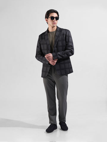 Men's Grey Regular Fit Checked Casual Blazer