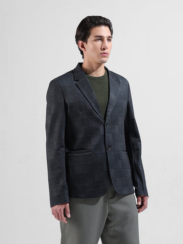 Men's Grey Regular Fit Checked Casual Blazer