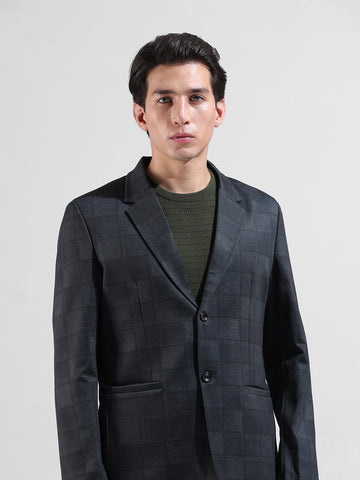 Men's Grey Regular Fit Checked Casual Blazer