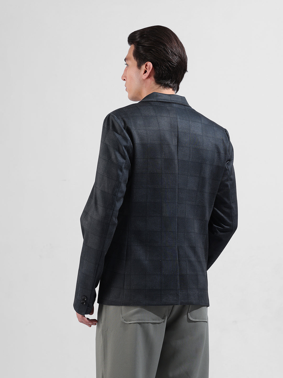Men's Grey Regular Fit Checked Casual Blazer