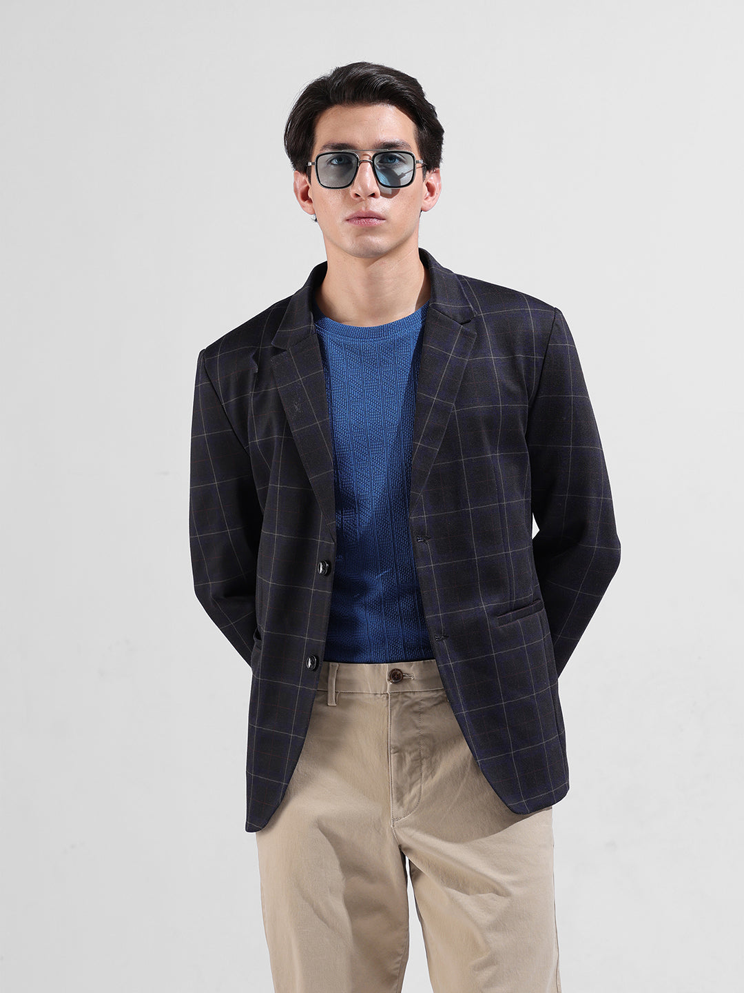 Men's Multicolor Regular Fit Checked Casual Blazer