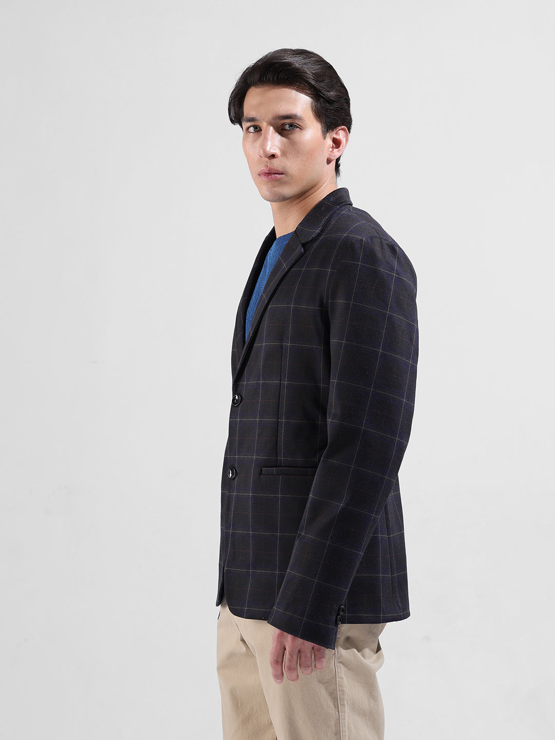 Men's Multicolor Regular Fit Checked Casual Blazer