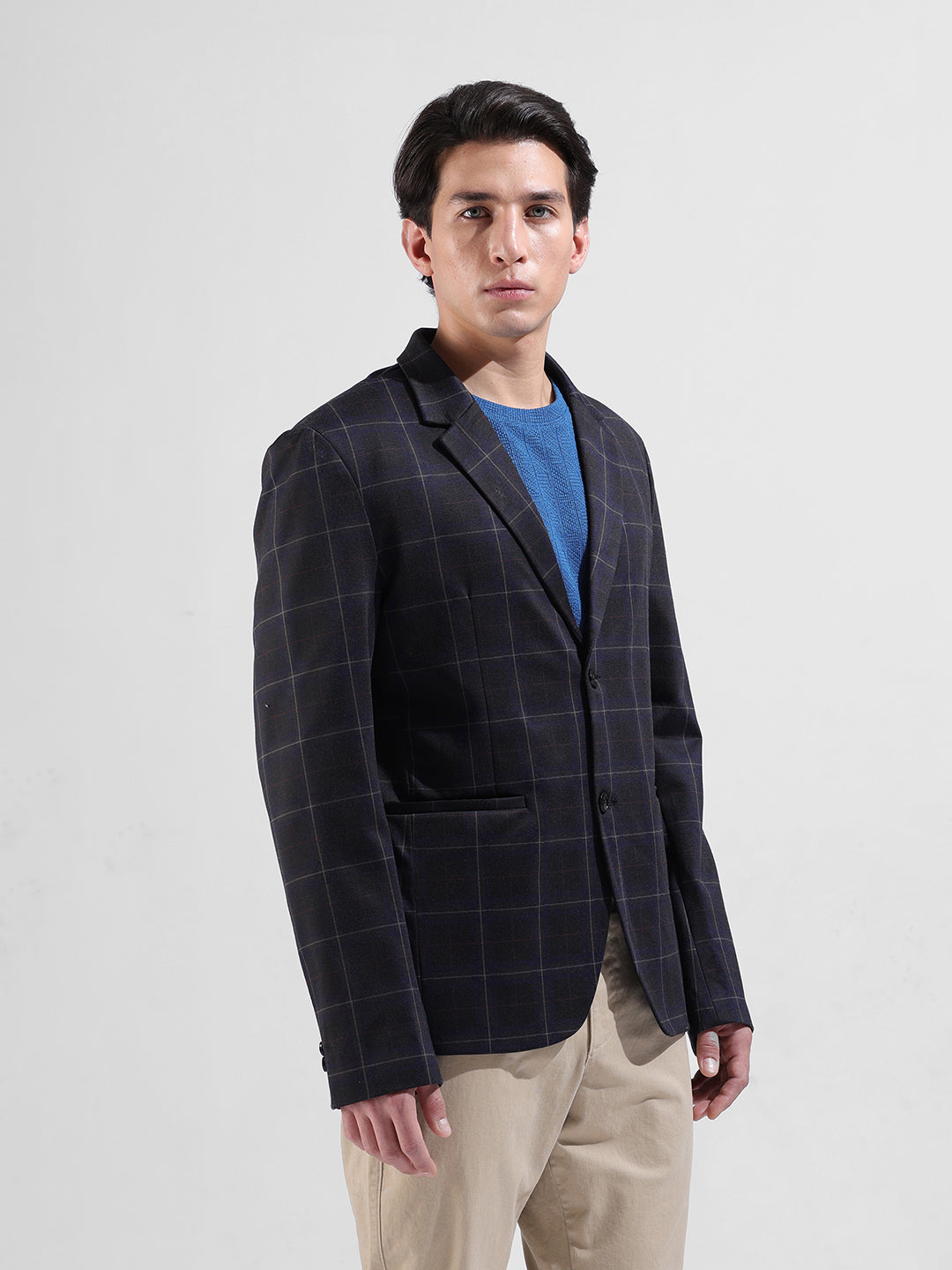 Men's Multicolor Regular Fit Checked Casual Blazer
