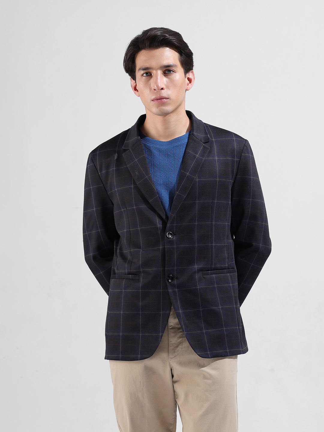 Men's Multicolor Regular Fit Checked Casual Blazer