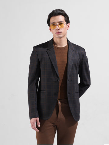 Men's Brown Regular Fit Checked Casual Blazer