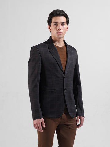 Men's Brown Regular Fit Checked Casual Blazer