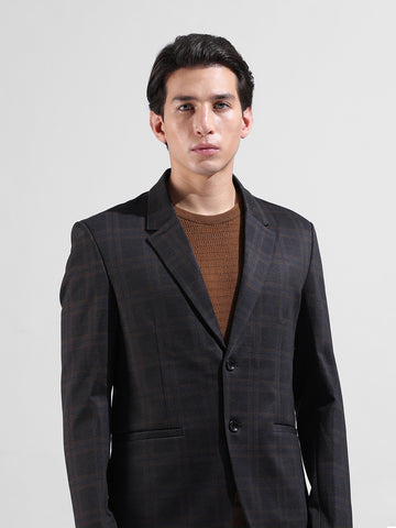 Men's Brown Regular Fit Checked Casual Blazer