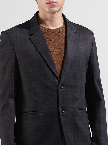 Men's Brown Regular Fit Checked Casual Blazer