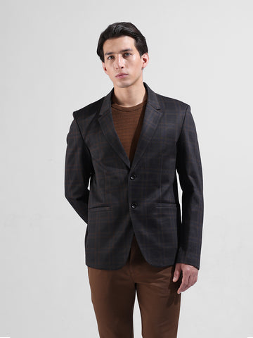 Men's Brown Regular Fit Checked Casual Blazer