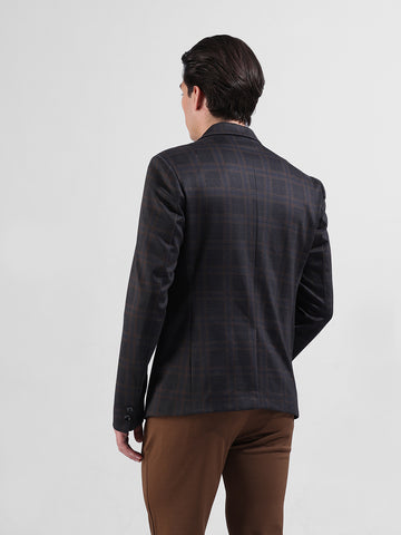 Men's Brown Regular Fit Checked Casual Blazer