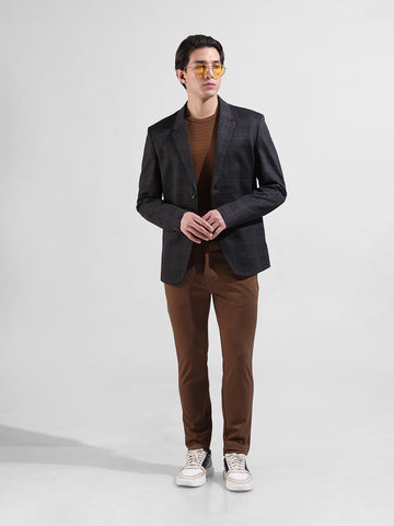 Men's Brown Regular Fit Checked Casual Blazer