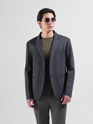 Men's Blue Regular Fit Printed Casual Blazer