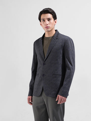 Men's Blue Regular Fit Printed Casual Blazer