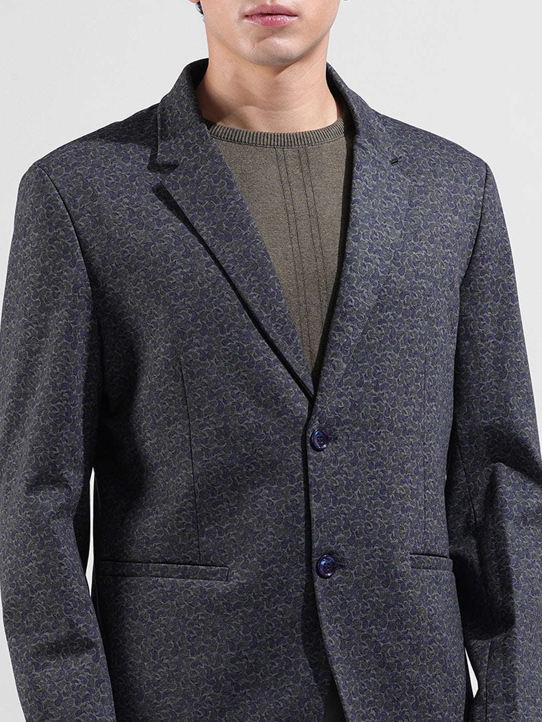 Men's Blue Regular Fit Printed Casual Blazer