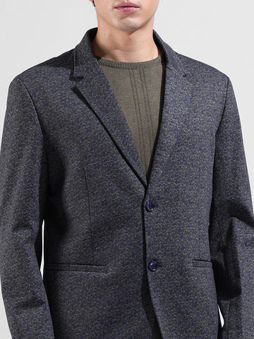 Men's Blue Regular Fit Printed Casual Blazer