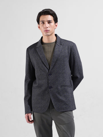 Men's Blue Regular Fit Printed Casual Blazer