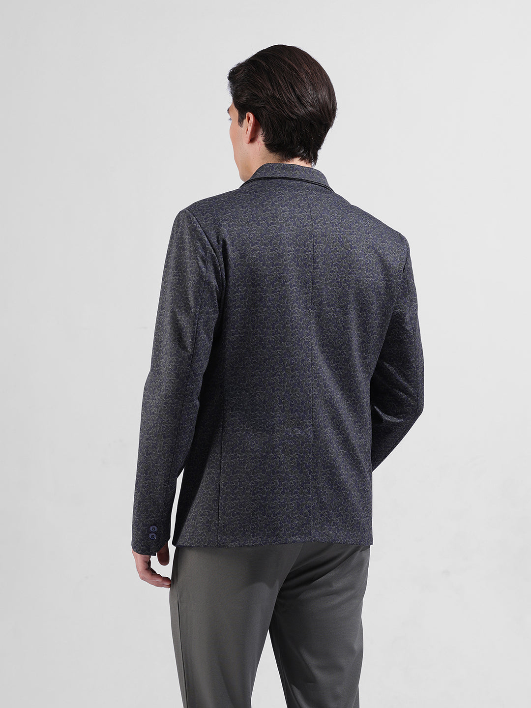 Men's Blue Regular Fit Printed Casual Blazer