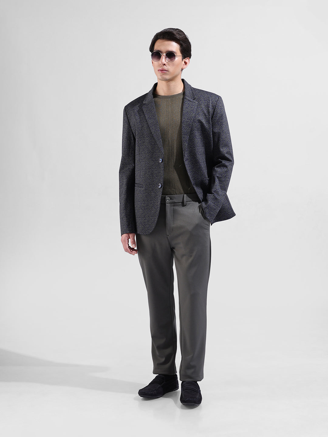 Men's Blue Regular Fit Printed Casual Blazer