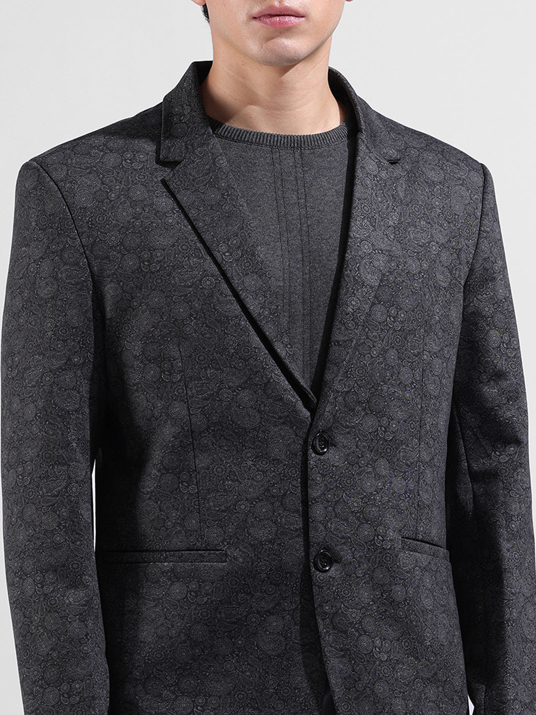 Men's Black Regular Fit Printed Casual Blazer