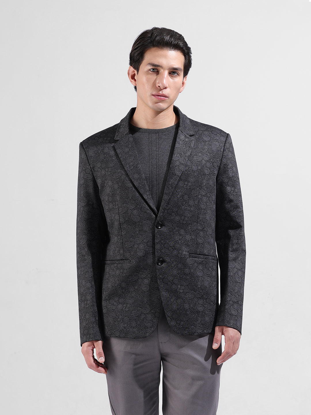 Men's Black Regular Fit Printed Casual Blazer