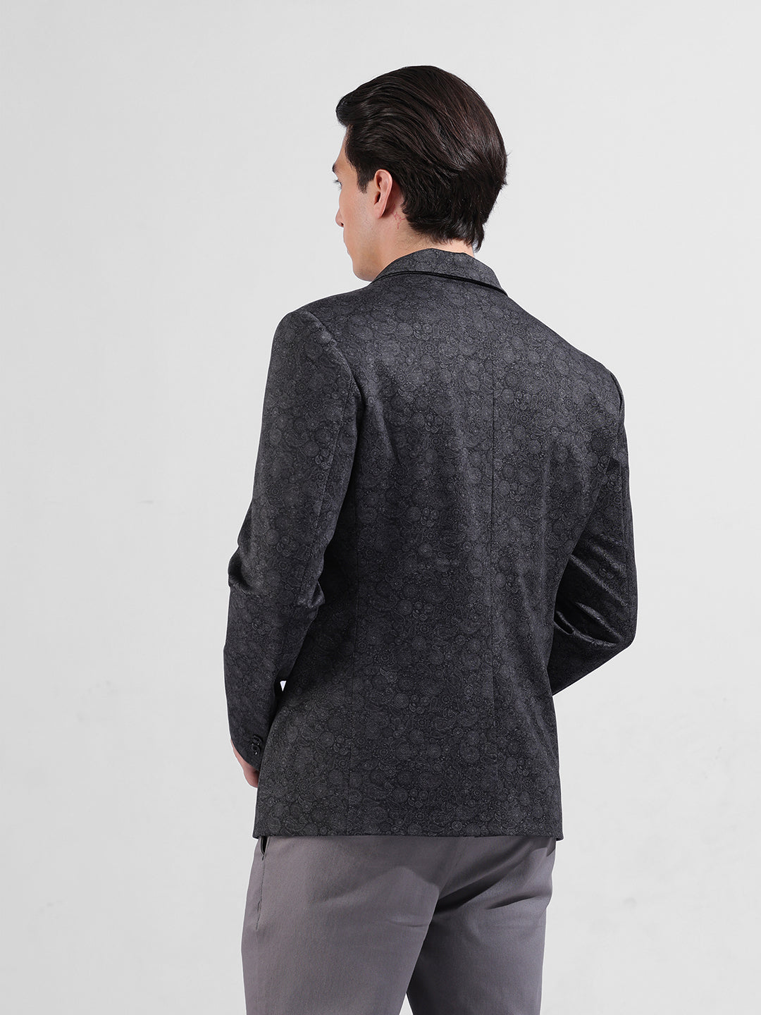 Men's Black Regular Fit Printed Casual Blazer
