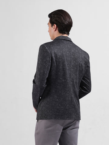 Men's Black Regular Fit Printed Casual Blazer